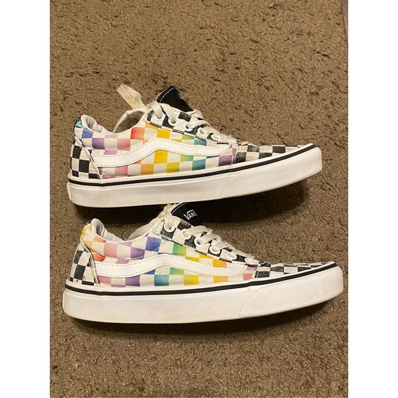 Vans Missy Old Skool Multicolor Rainbow Checkerboard Skate Shoes Women’s Size 6. - Picture 2 of 6